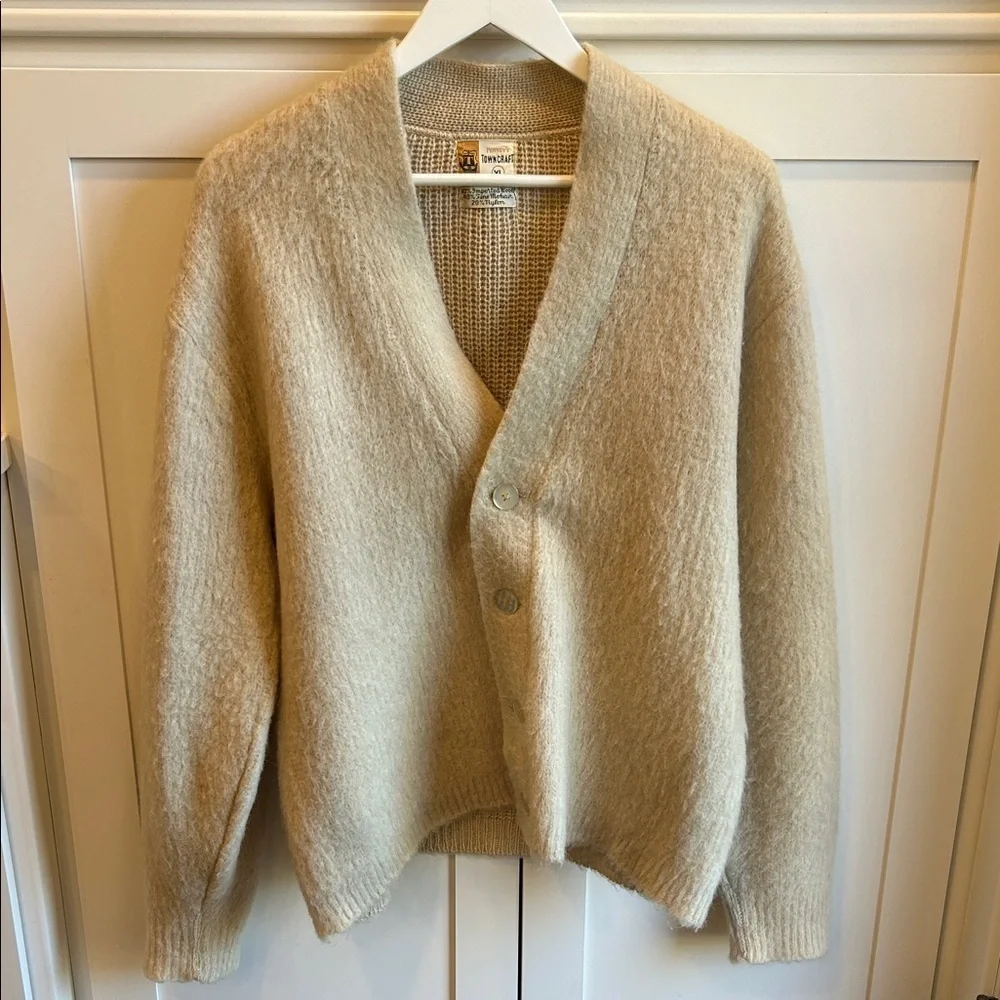 VTG Penney’s Towncraft Women’s Cream Cardigan Wool Mohair Cobain Sweater XL